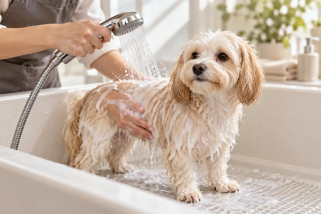 Mano che accarezza delicatamente un cane per esprimere delicatezza e cura
