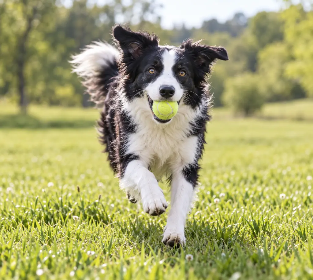 Cane che corre al parco, sporco di terra ma felice