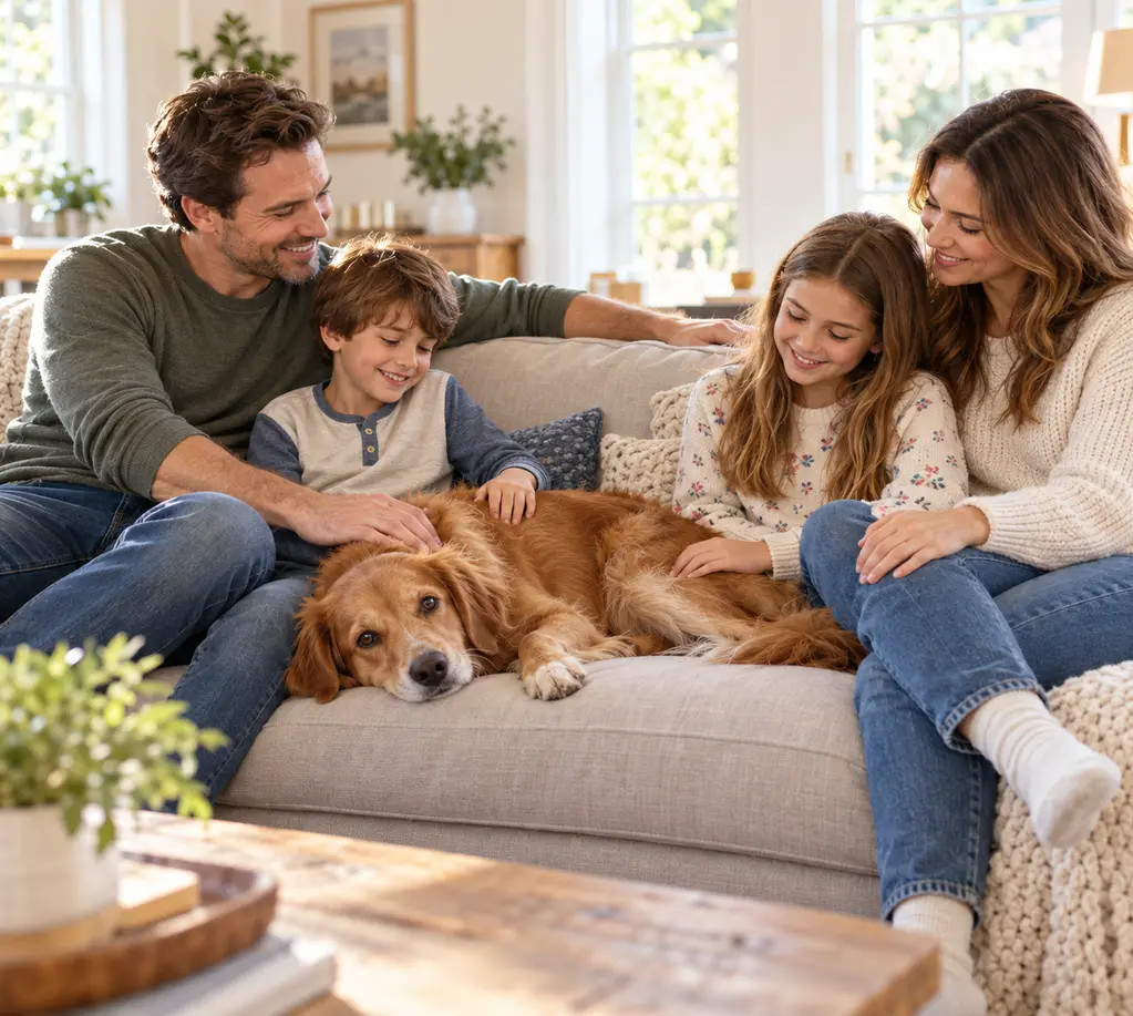 Cane sdraiato sul divano insieme alla famiglia