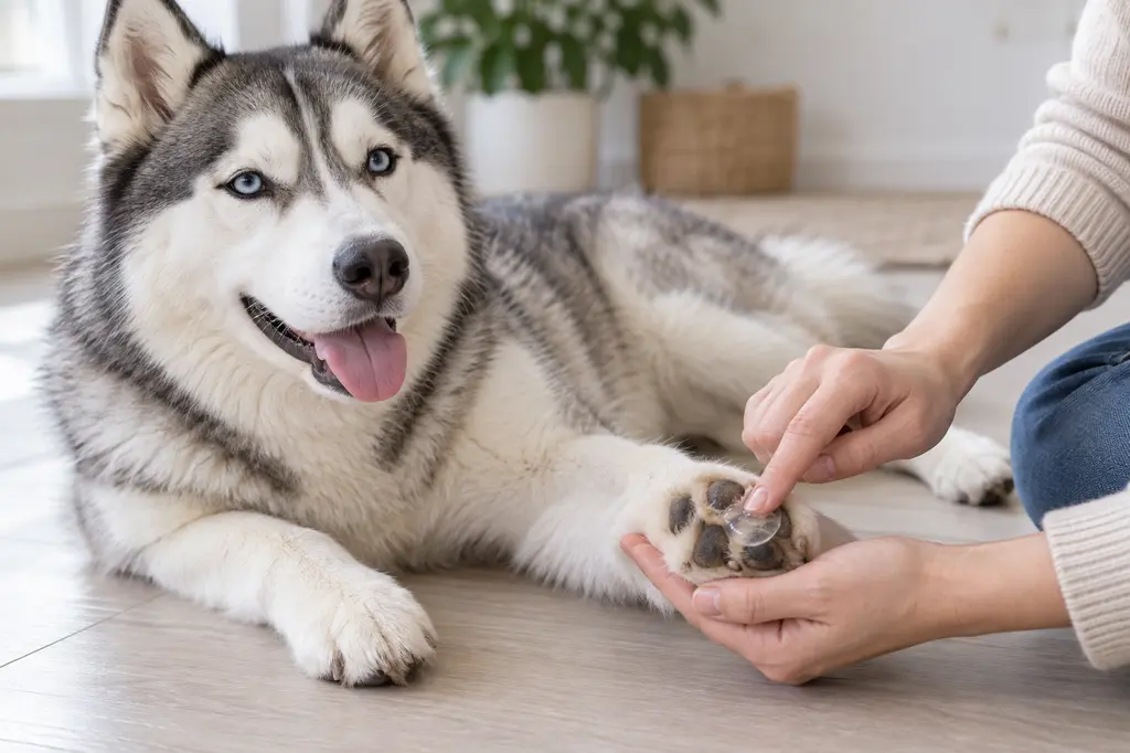 Proprietario che spazzola il manto lucido del cane